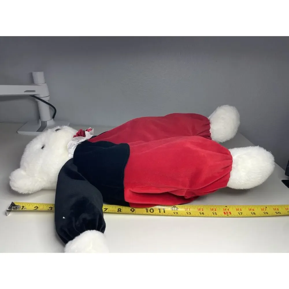 Vintage 1989 Prestige White Teddy Bear Plush 20” Black Red Bow Tie Velour Large